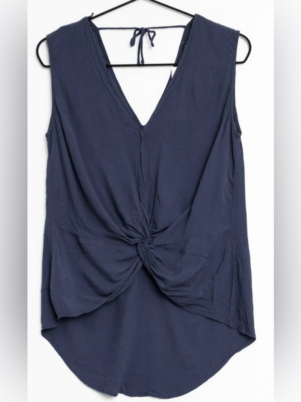 Zara Navy Sleeveless Twist-Front V-Neck Blouse